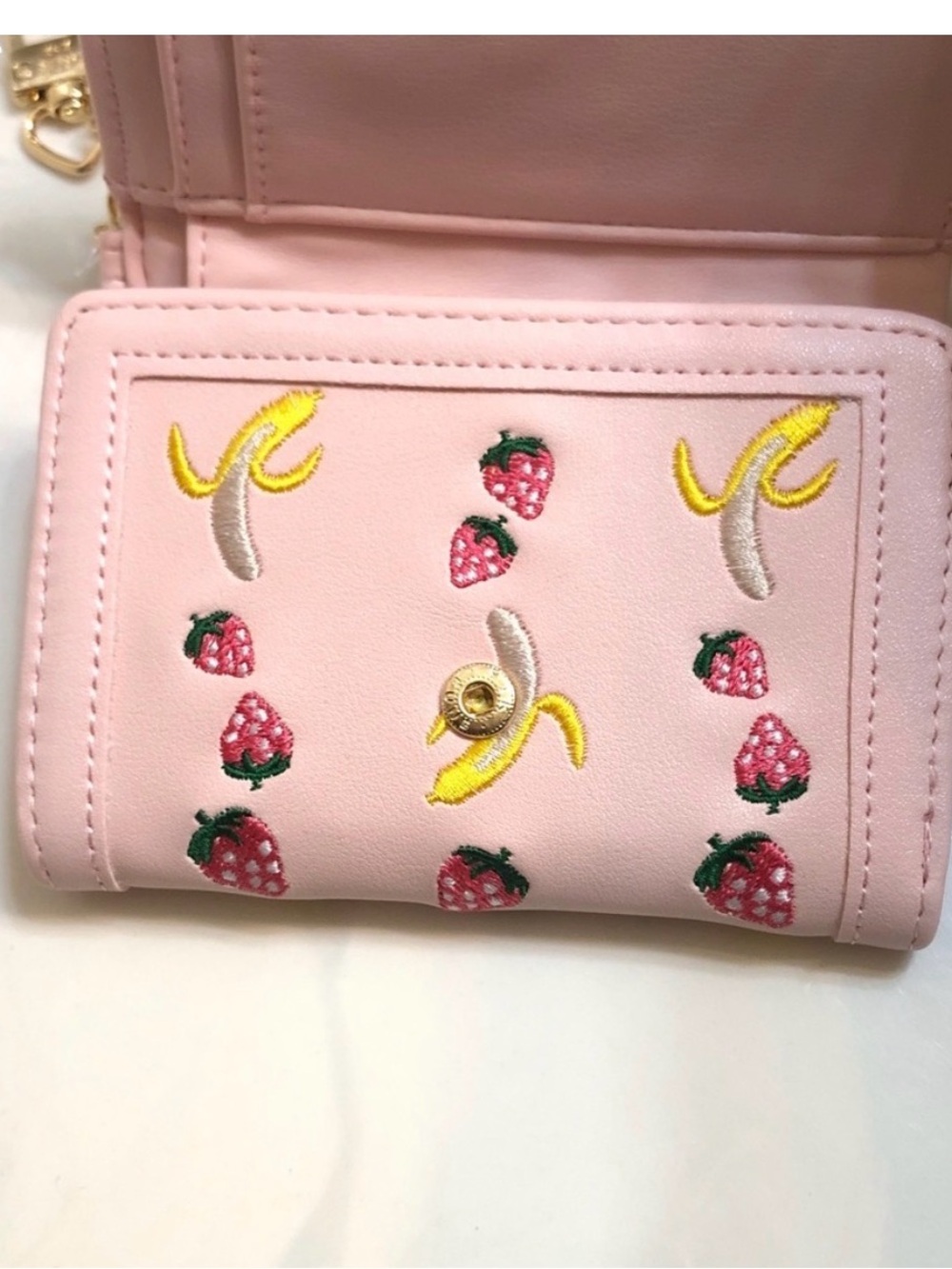 Pink Strawberry & Banana Embroidered Heart-Accent Wallet - Picture 2 of 4